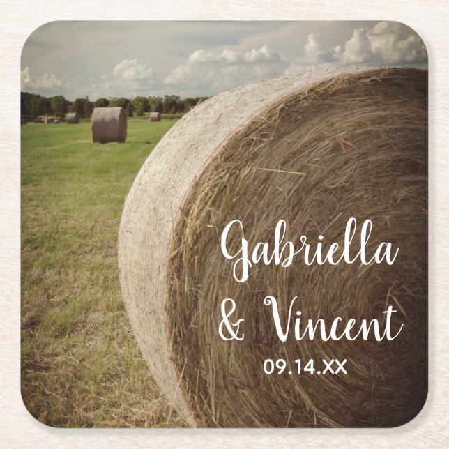 Rustic Hay Bales Ranch Wedding Square Paper Coaster (Front)