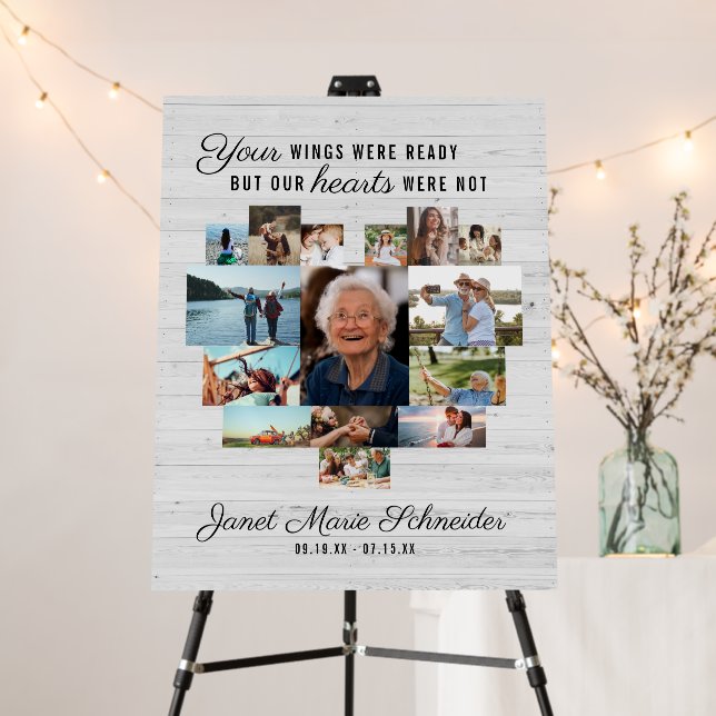 Rustic Heart | 15 Photo Collage Funeral Memorial Foam Board (In Situ (Stand))