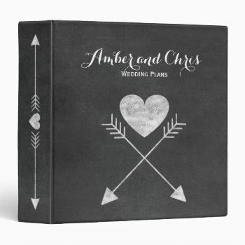 Rustic Heart And Arrows Chalkboard Wedding 3 Ring Binder by whimsydesigns at Zazzle