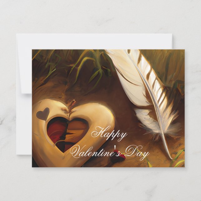 Rustic heart and feather valentine  holiday card (Front)