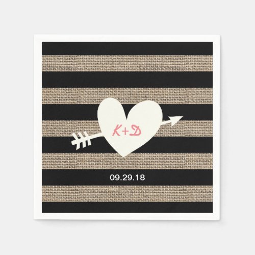 Rustic Heart  Arrow Burlap Stripes Wedding Paper Napkins