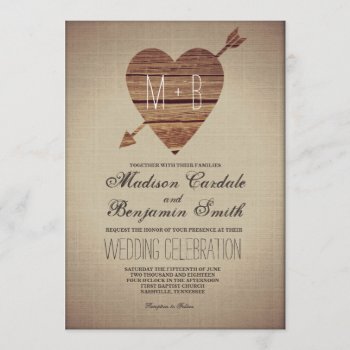 Rustic Heart Arrow Country Wedding Invitations by RusticCountryWedding at Zazzle