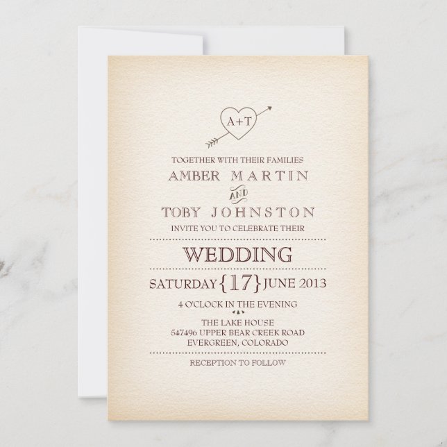 Rustic Heart & Arrow Wedding Invitation (Front)