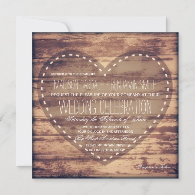Rustic Heart Barn Wood Country Wedding Invitations (Front)
