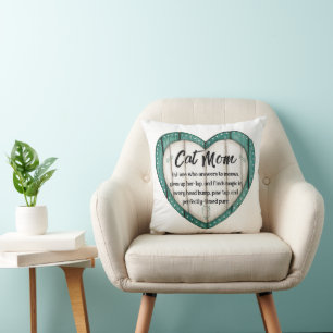 Rustic Heart Cat Mom Throw Pillow