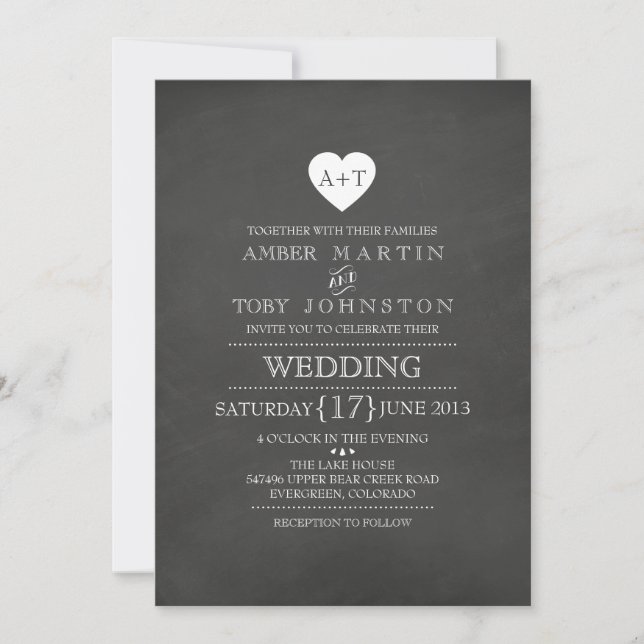 Rustic Heart Chalkboard Wedding Invitation (Front)