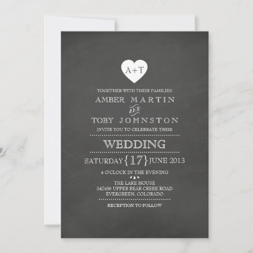 Rustic Heart Chalkboard Wedding Invitation