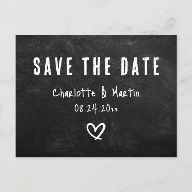 Rustic Heart Chalkboard Wedding Save The Date Postcard (Front)