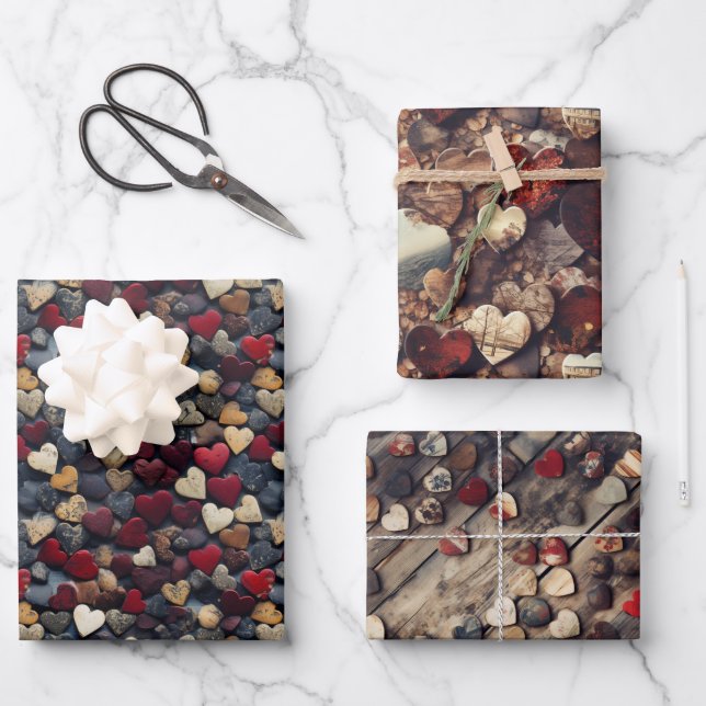 Rustic Heart Collage: Charming Photo Pattern Wrapping Paper Sheets (Front)