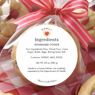 Rustic Heart Cookie Bakery Ingredient List Classic Round Sticker