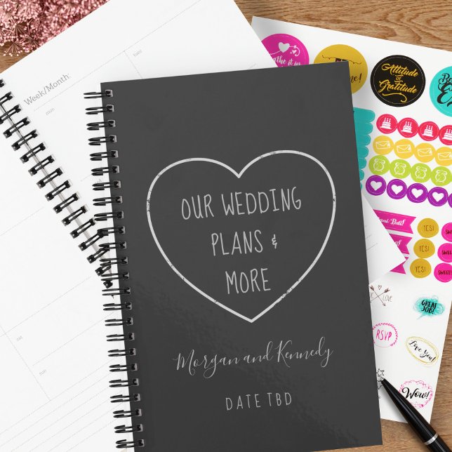 Rustic Heart Couple's Chalkboard Wedding Planner (A chalk heart wedding planner with space for your name and wedding date)