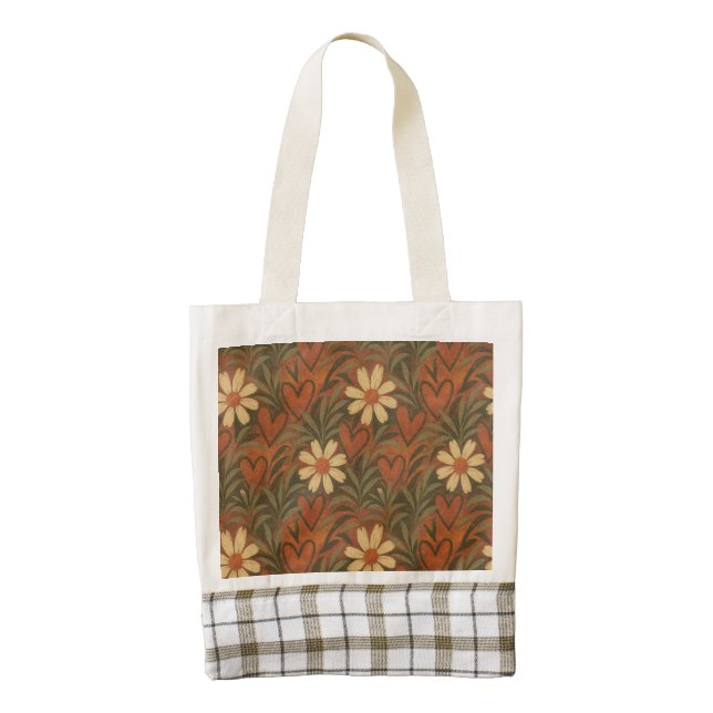 Rustic Heart & Daisy Tote Bag (Front)