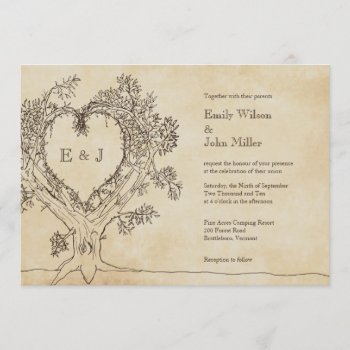 Rustic Heart In A Tree Wedding Invitations by PMCustomWeddings at Zazzle