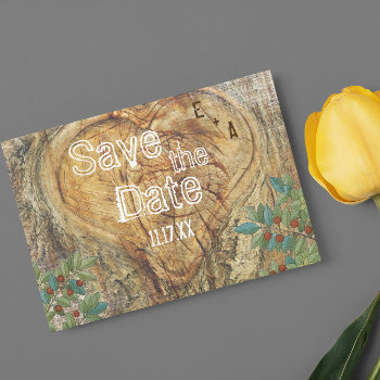 Rustic Heart In Tree Trunk Save The Date Announcement Postcard by samack at Zazzle