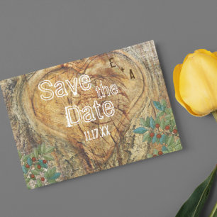 Rustic Heart in Tree Trunk Save the Date Announcement Postcard