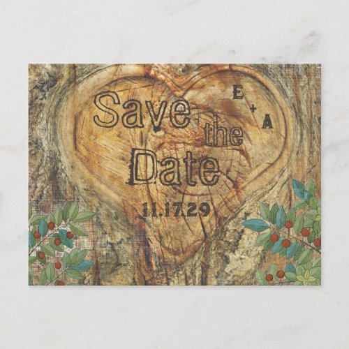 Rustic Heart in Tree Trunk Save the Date Announcement Postcard