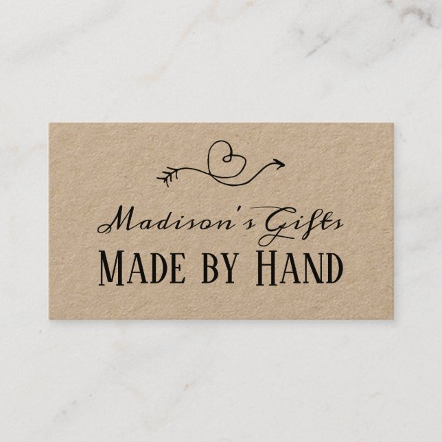 Rustic Heart Kraft Paper Made by Hand  | Handmade Business Card (Front)
