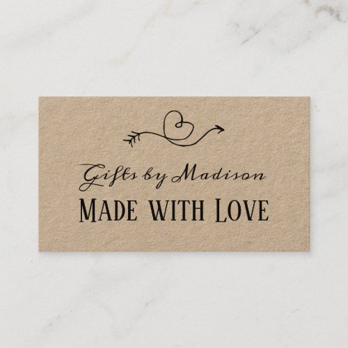 Rustic Heart Kraft Paper Made with Love Handmade Business Card