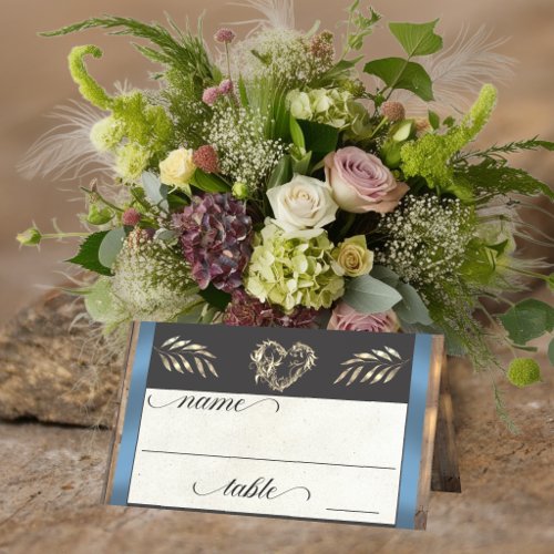 Rustic Heart & Monogram - Blue Place Card