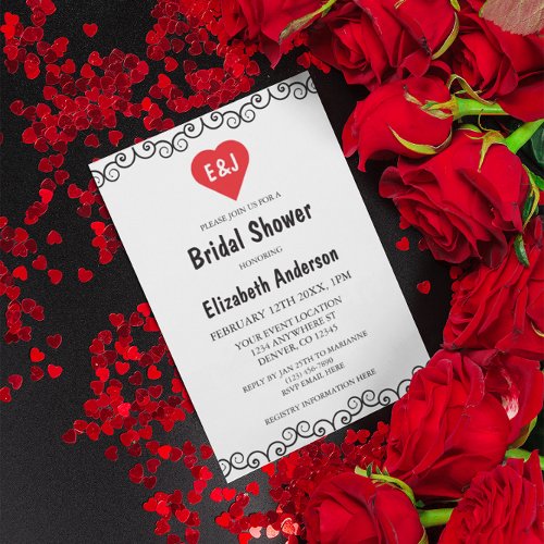 Rustic Heart Monogram Bridal Shower Invitation