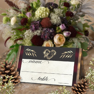 Rustic Heart & Monogram - Burgundy Place Card