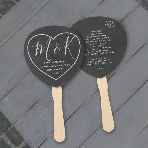 Rustic Heart Monogram Chalkboard Wedding Hand Fans