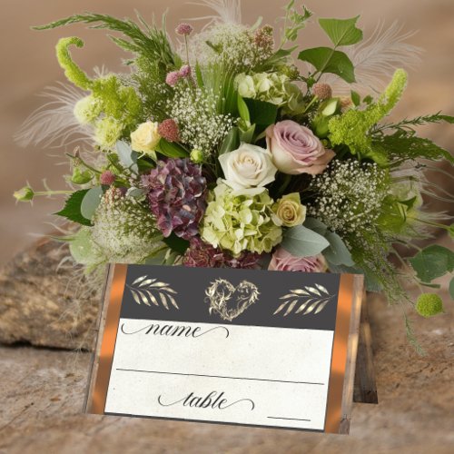 Rustic Heart & Monogram - Copper Place Card