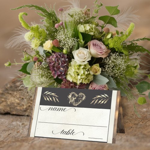 Rustic Heart & Monogram - Cream Place Card