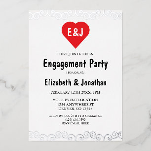 Rustic Heart Monogram Engagement Party Foil Invitation