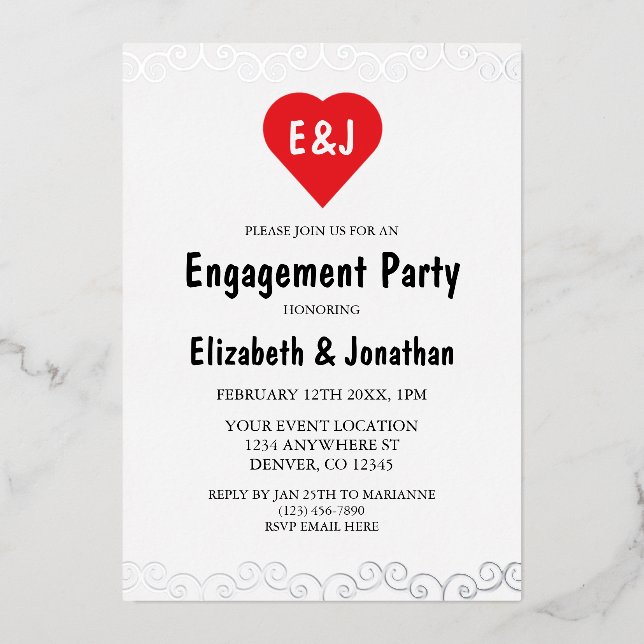 Rustic Heart Monogram Engagement Party Foil Invitation (Front)
