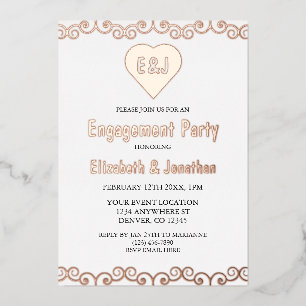 Rustic Heart Monogram Engagement Party Foil Invitation