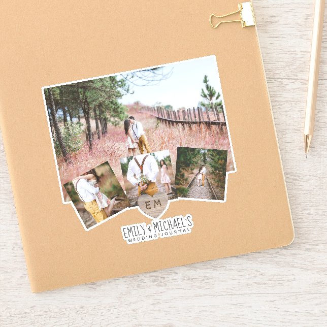 Rustic Heart Monogram Photos Wedding Bridal Shower Sticker (Notebook)
