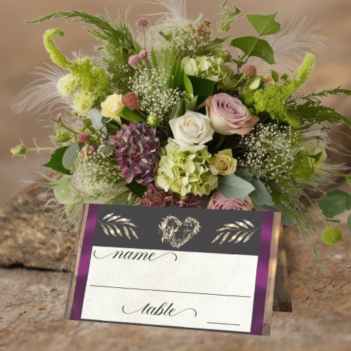 Rustic Heart & Monogram - Plum Place Card