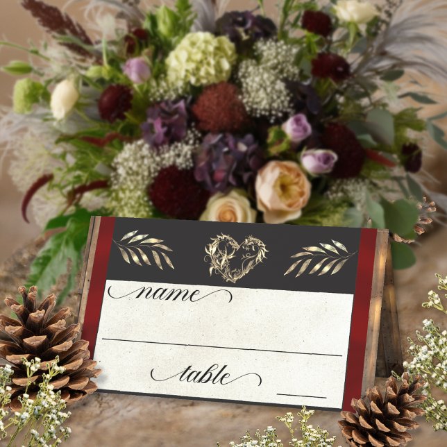Rustic Heart & Monogram - Red Place Card (Creator Uploaded)