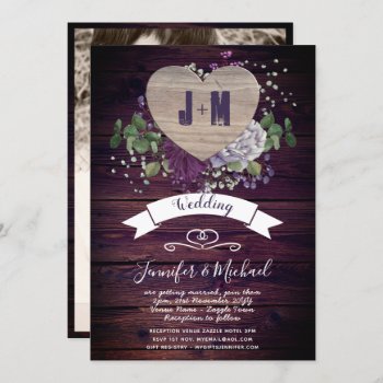 Rustic Heart PHOTO Wedding Invite Purple Wood