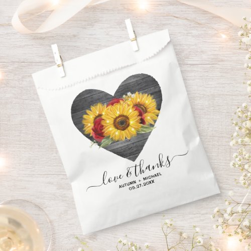 Rustic Heart Red Rose Elegant Sunflower Wedding Favor Bag