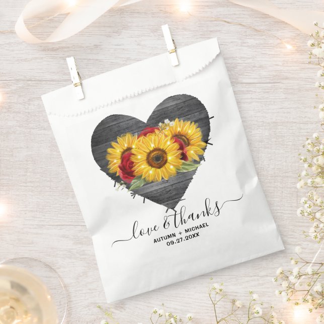 Rustic Heart Red Rose Elegant Sunflower Wedding Favor Bag (Clipped)