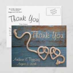 Rustic Heart Rope Wedding Thank You Postcard | Zazzle