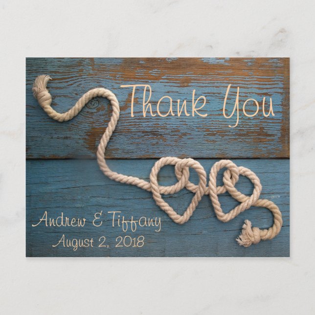 Rustic Heart Rope Wedding Thank You Postcard (Front)