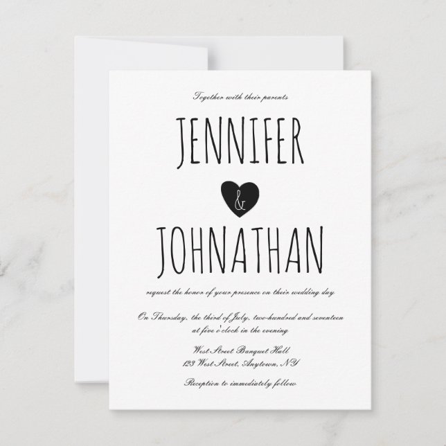 Rustic heart simple wedding invitations (Front)