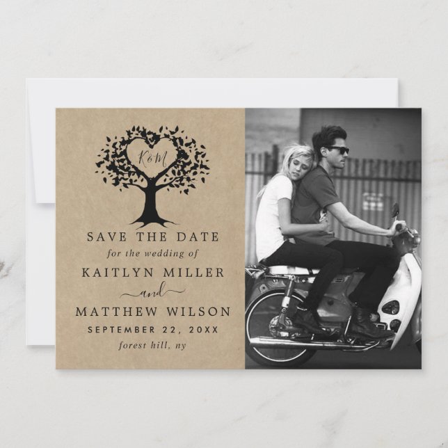 Rustic Heart Tree Wedding Photo Save The Date (Front)