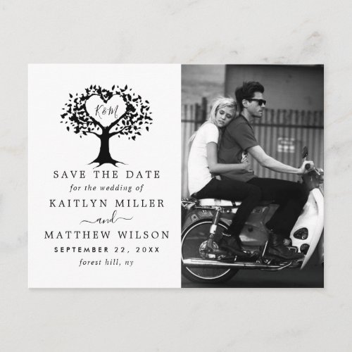 Rustic Heart Tree Wedding Photo Save The Date Announcement Postcard