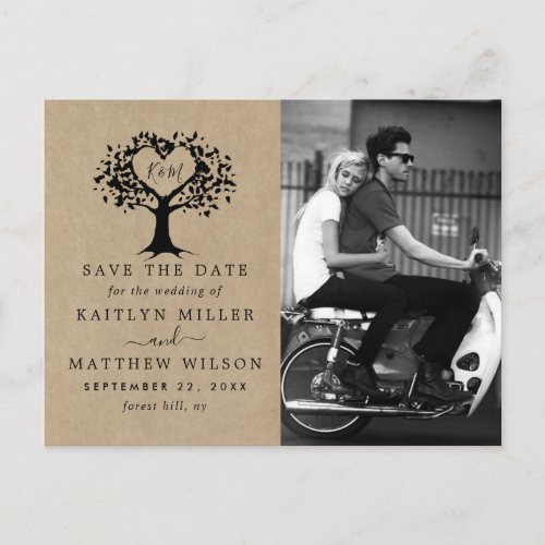 Rustic Heart Tree Wedding Photo Save The Date Announcement Postcard