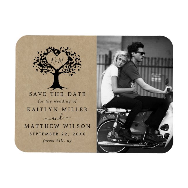 Rustic Heart Tree Wedding Photo Save The Date Magnet (Horizontal)