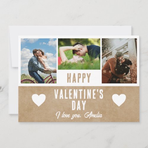 Rustic Heart Valentines Day Boyfriend 3 Photo Holiday Card