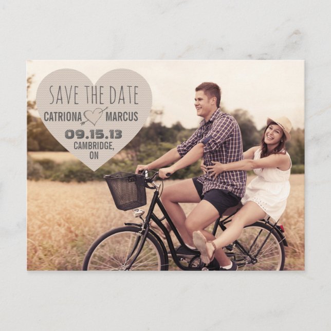 Rustic Heart Vintage Photo Save the Date Postcard (Front)