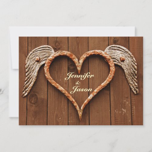 Rustic Heart with Wings Wood Wedding Invitations