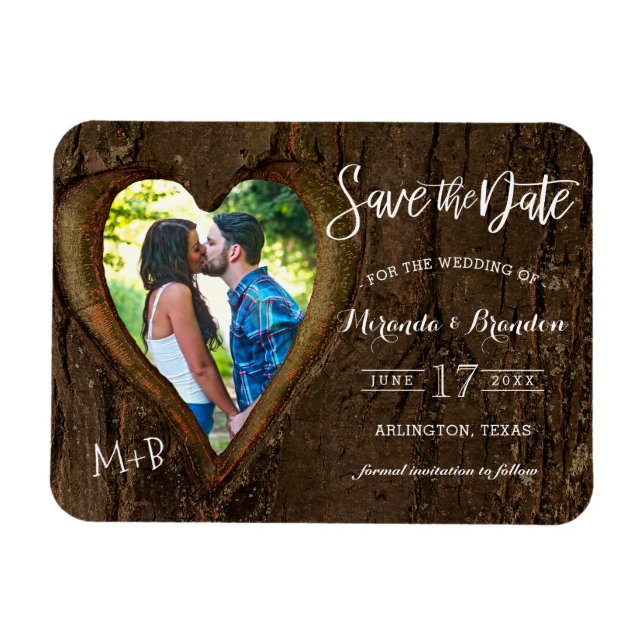Rustic Heart with your Photo Save the Date Wedding Magnet (Horizontal)