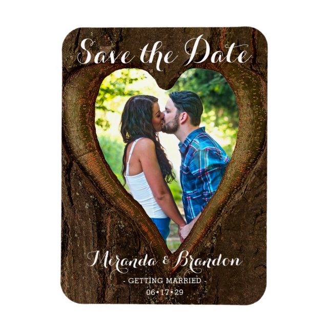 Rustic Heart with your Photo Save the Date Wedding Magnet (Vertical)