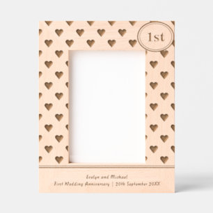 Rustic Hearts 1st Wedding Anniversary Personalized Engraved Frames